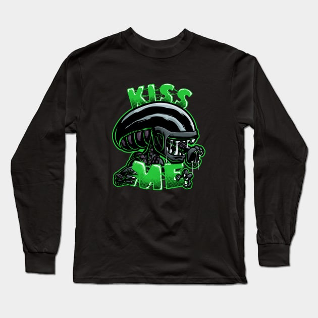 Kiss Me - Green Long Sleeve T-Shirt by Studio Mootant